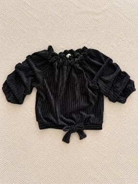 Habitual Girl Black Silver Metallic Ruffle Sleeve Tie Front Top Girls 12